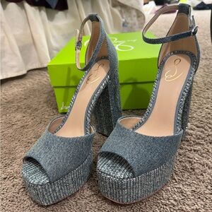 Sam Edelman Blue Platform Heels with Ankle Strap
